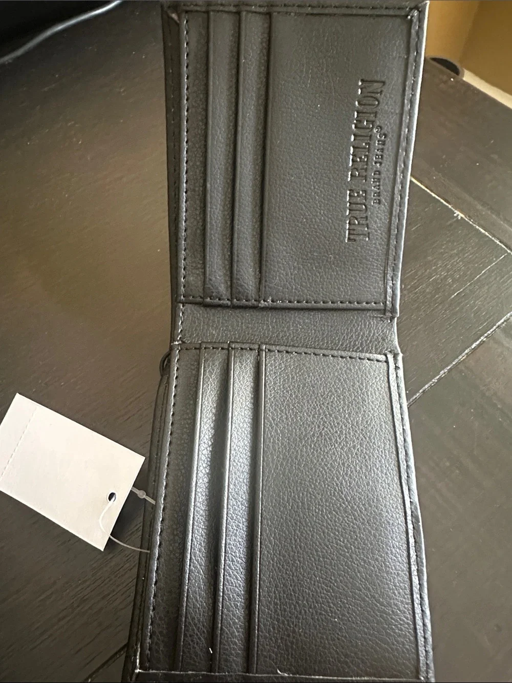 True Religion Black Leather Wallet with Gold Horseshoe Logo